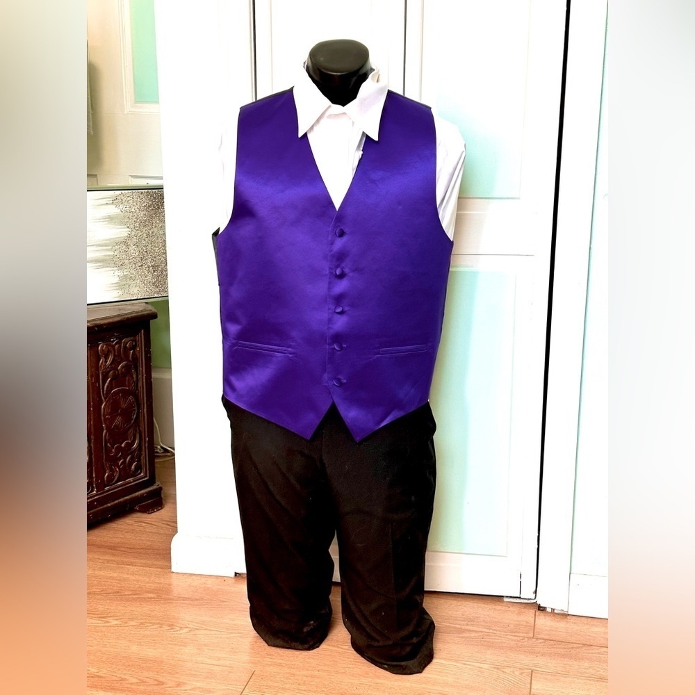 Royal Purple Satin Closed Back Vest Wedding Prom Men’s Medium Tall Long